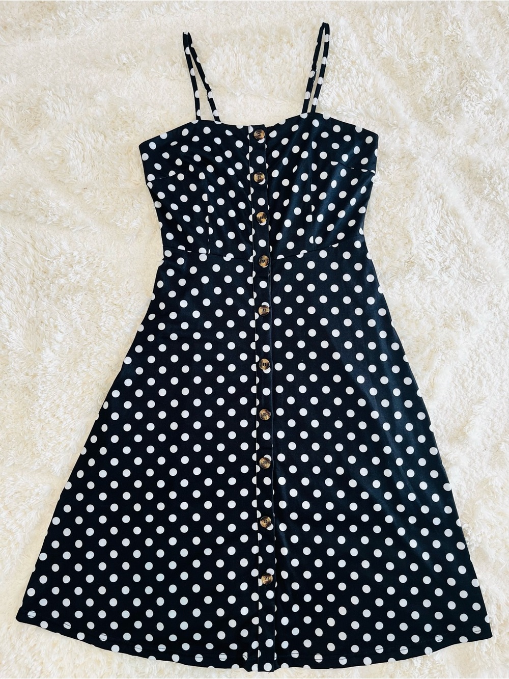 Berydress Black Polka Dot Button-Front Midi Dress Size S